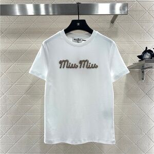 Miu Miu White Tee with Beaded Logo